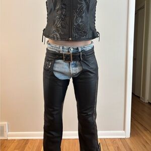 Women’s Harley Davidson Black and gray leather chaps